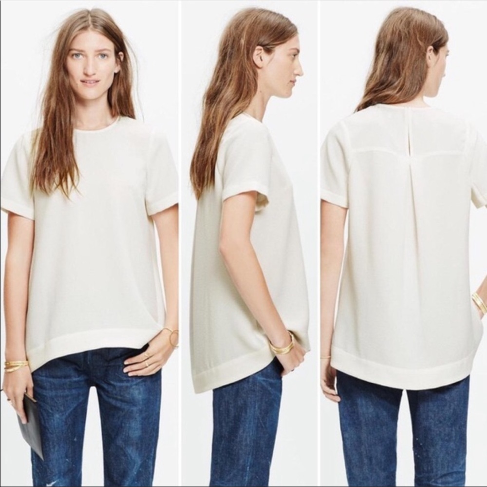Madewell White Crepe Short-Sleeve Blouse Top